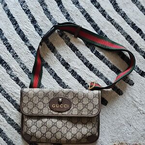 Gucci Beige Monogram Bag with Green and Red Strap